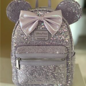 Disney Lavender Sequin Minnie Ear Loungefly bag with Bow